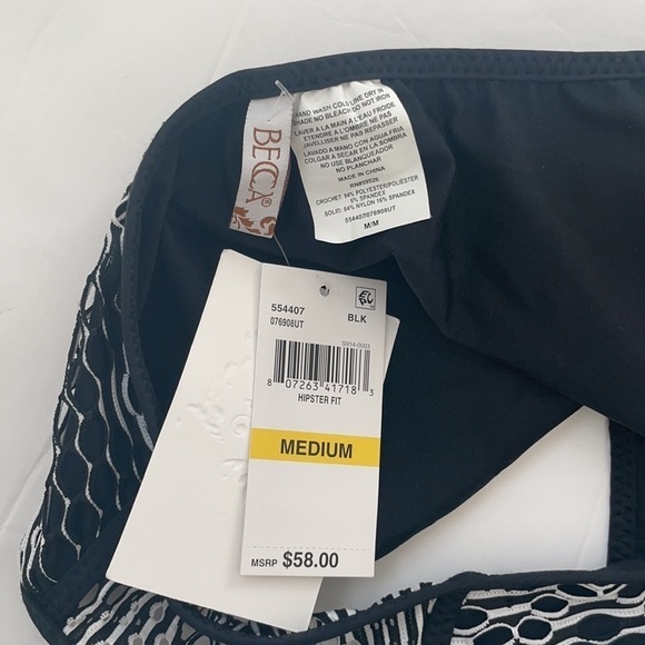 Becca by Rebecca Virtue Black Crochet Tab Side Hipster Bikini Bottom M NWT - Picture 5 of 5